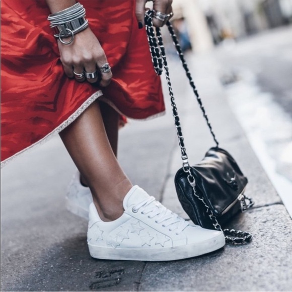 NEW | Zadig & Voltaire Leather‎ Stars Sneakers White Distressed EU 36 - Picture 1 of 15